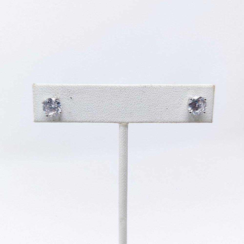 New Rhodalite Over Sterling Silver Diamond Simulant Stud Earrings